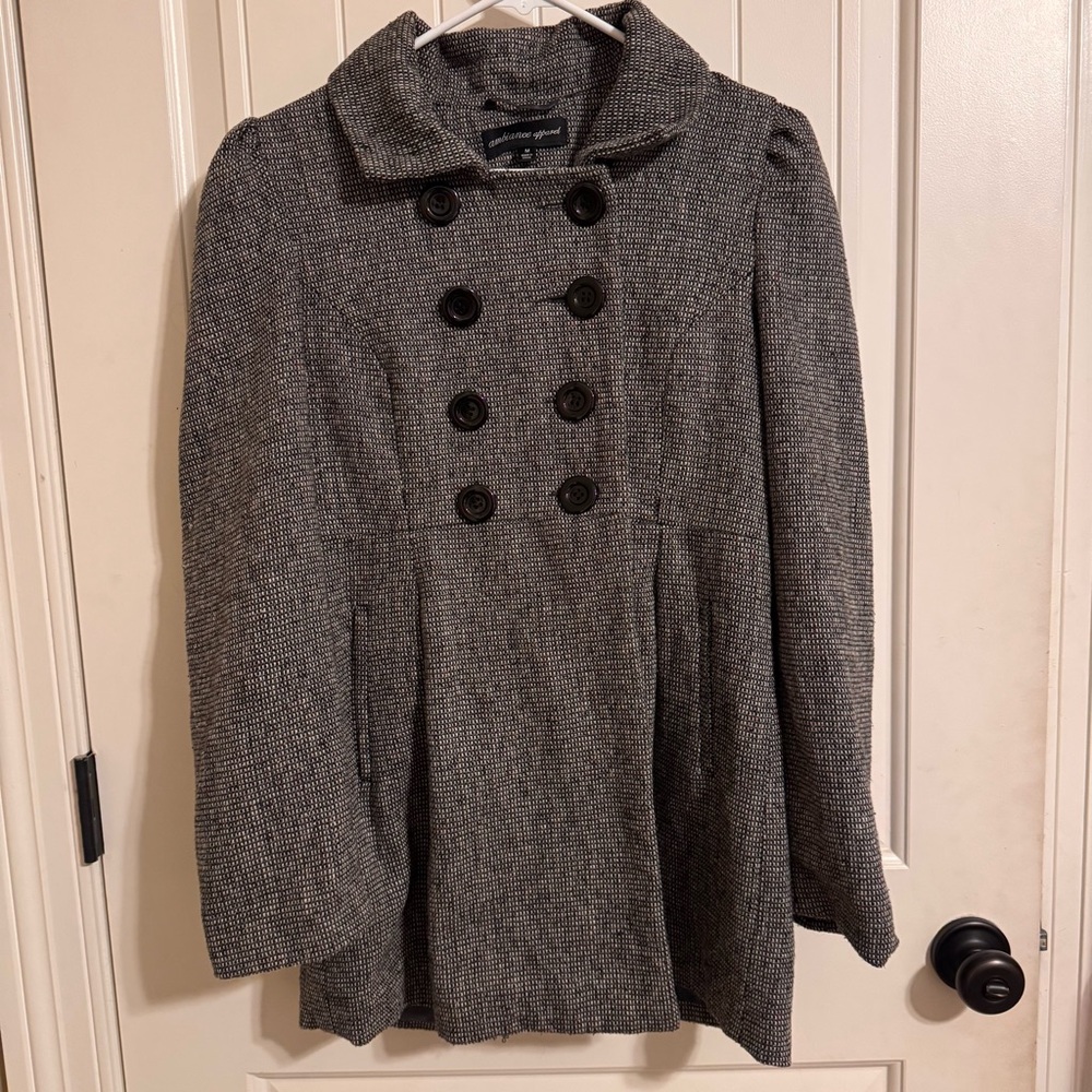Ambiance Gray Tweed Peacoat Flared Hem and Pleated Shoulders Size M
